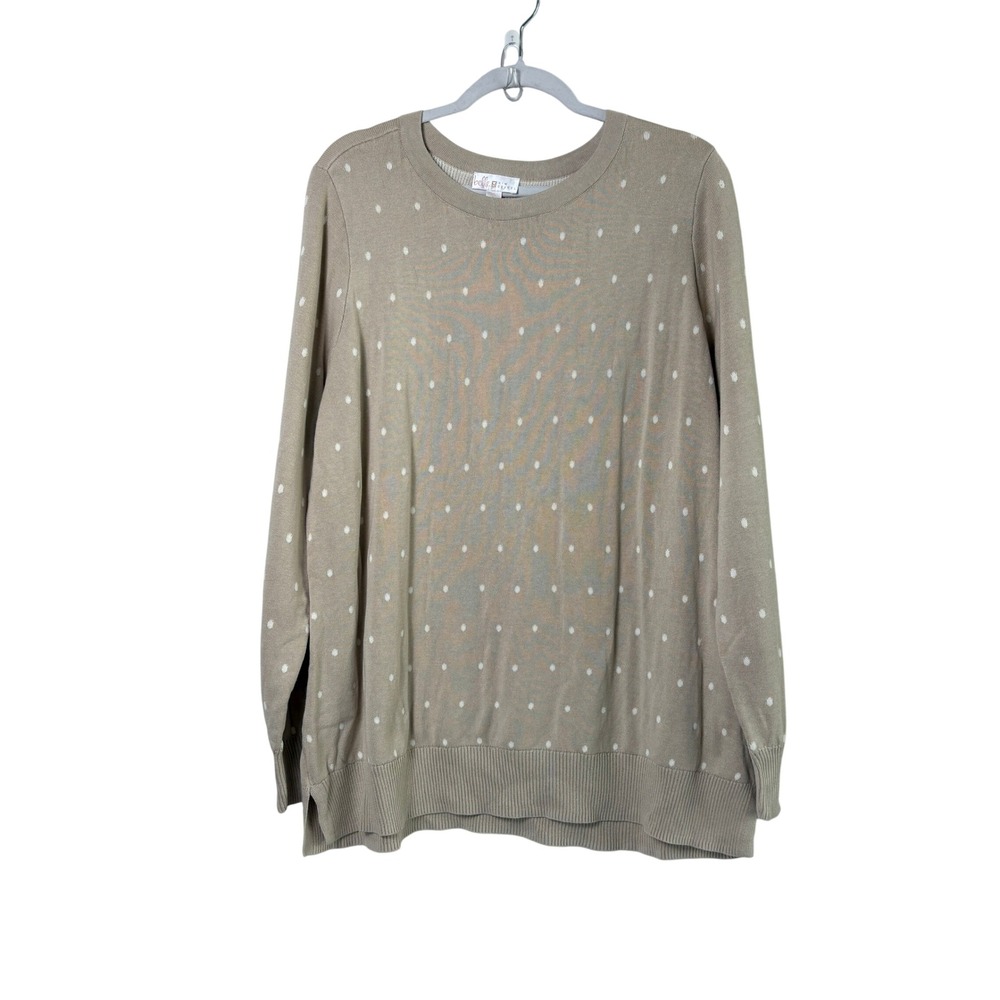 Belle by Kim Gravel Sweater Size XL Tan Polka Dot Crew Neck Cotton Blend A673828